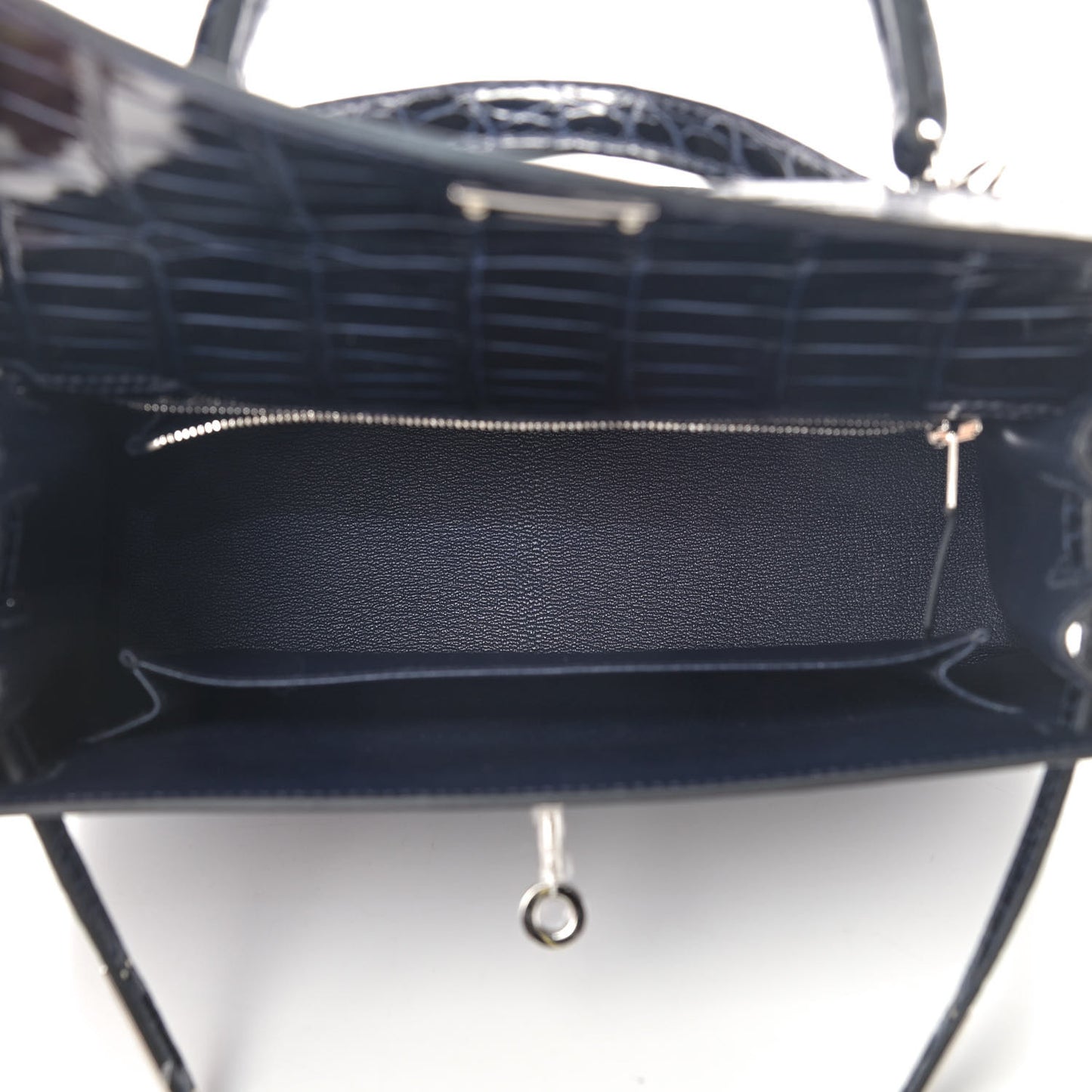 Shiny Porosus Crocodile Kelly Sellier 25 Bleu Marine