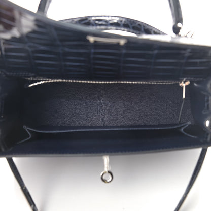 Hermes Shiny Porosus Crocodile Kelly Sellier 25 Bleu Marine 4 of 10