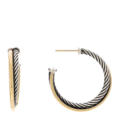 David Yurman Sterling Silver 18K Yellow Gold 31mm Crossover Cable Hoop Earrings 1 of 4