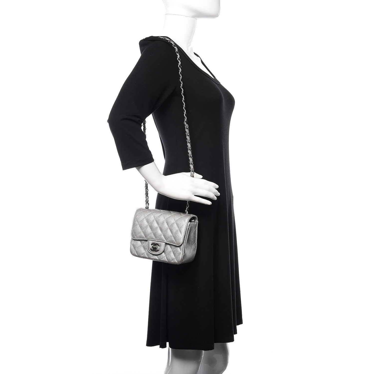 Chanel Metallic Caviar Quilted Mini Square Flap Silver 2 of 10