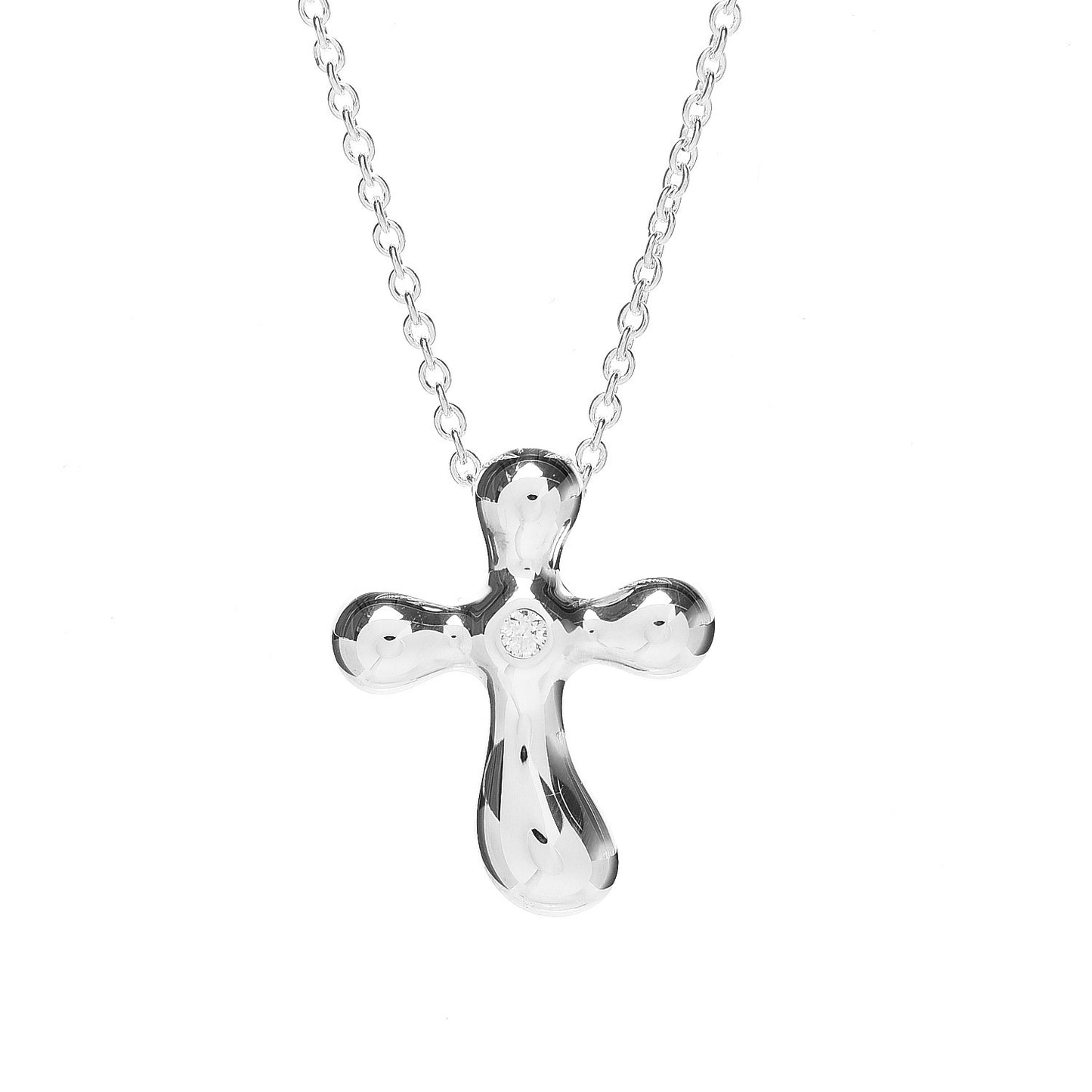 Sterling Silver Diamond Elsa Peretti Cross Pendant Necklace