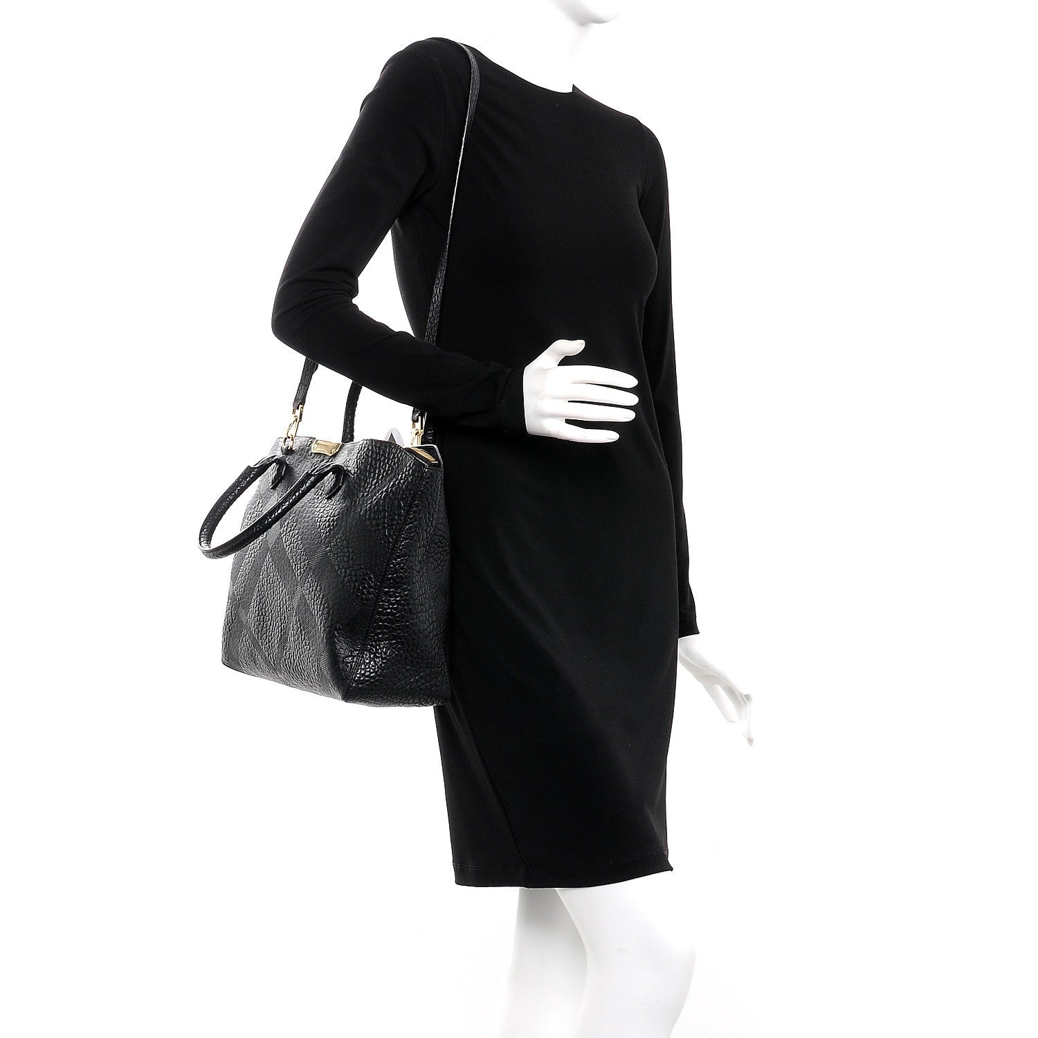 Burberry Heritage Grain Check Embossed Medium Dewsbury Tote Black 2 of 8