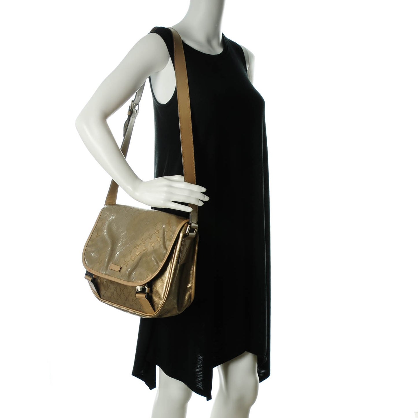 Imprime Monogram Medium Double Buckle Flap Messenger Bag Champagne