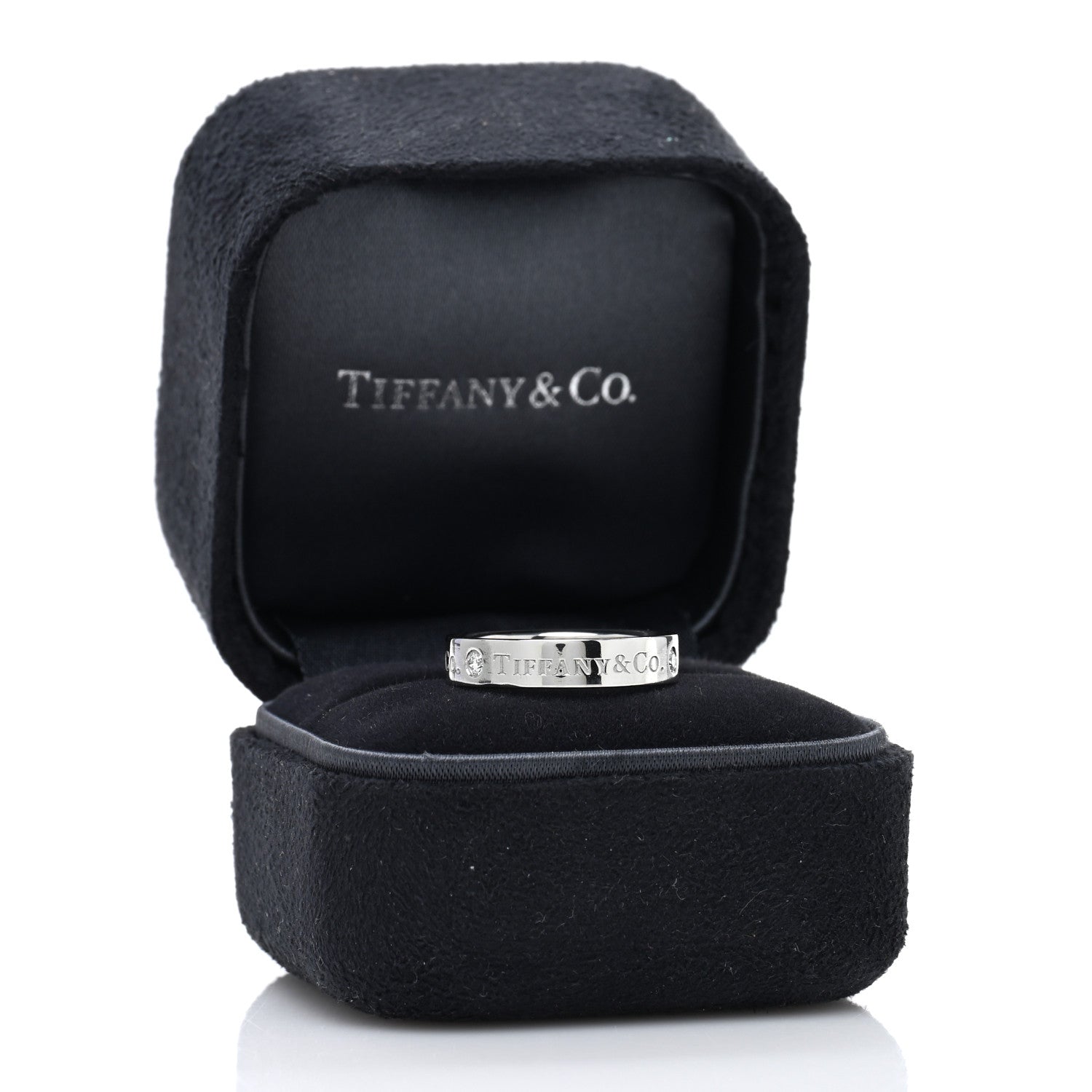 Tiffany Platinum Diamond 4mm Logo Band Ring 49 5 5 of 5