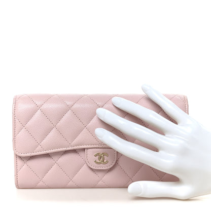 Chanel Caviar Quilted Large Gusset Flap Wallet Light Pink 2 of 10