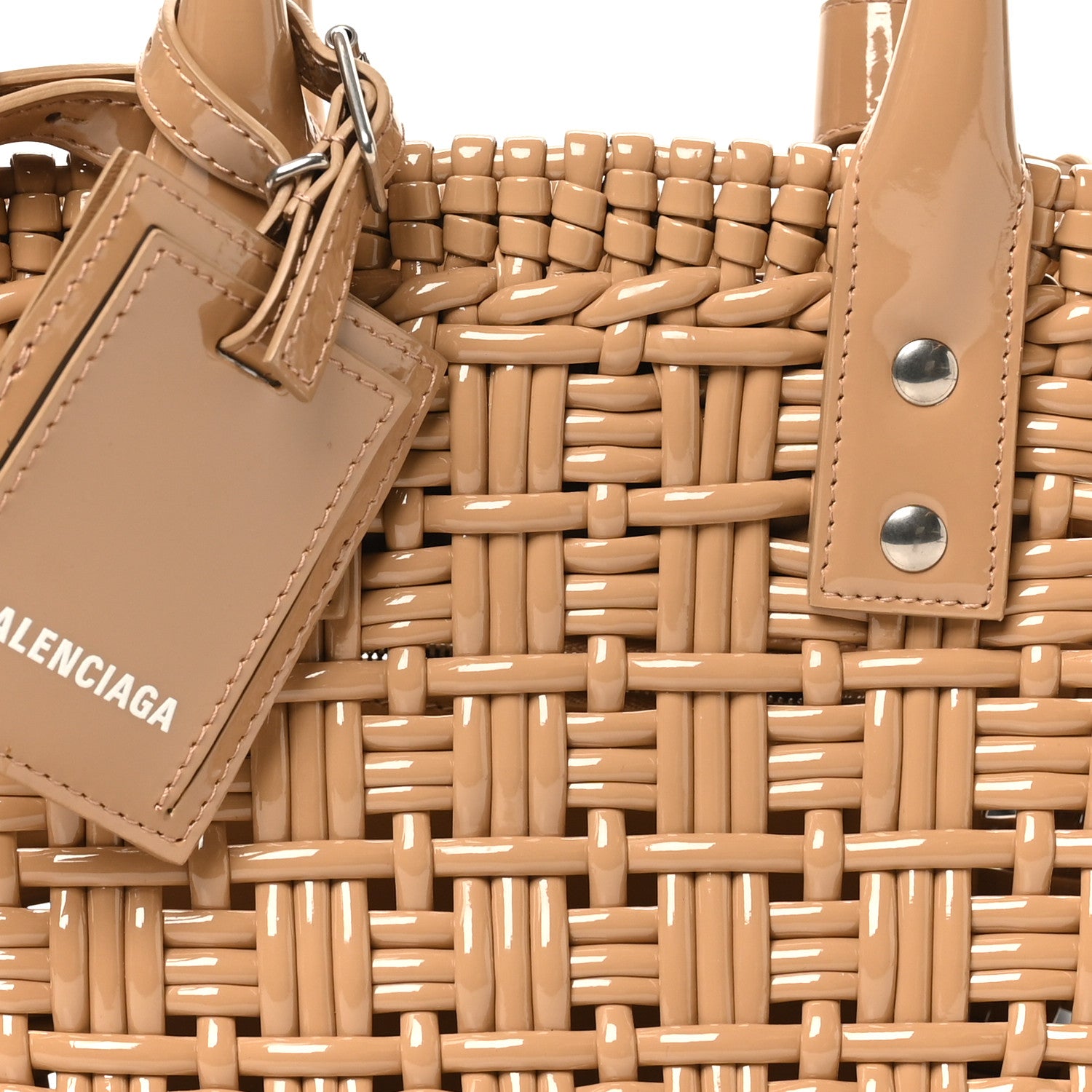 Balenciaga Varnished Faux Calfskin Braided XS Bistro Basket Beige 7 of 9