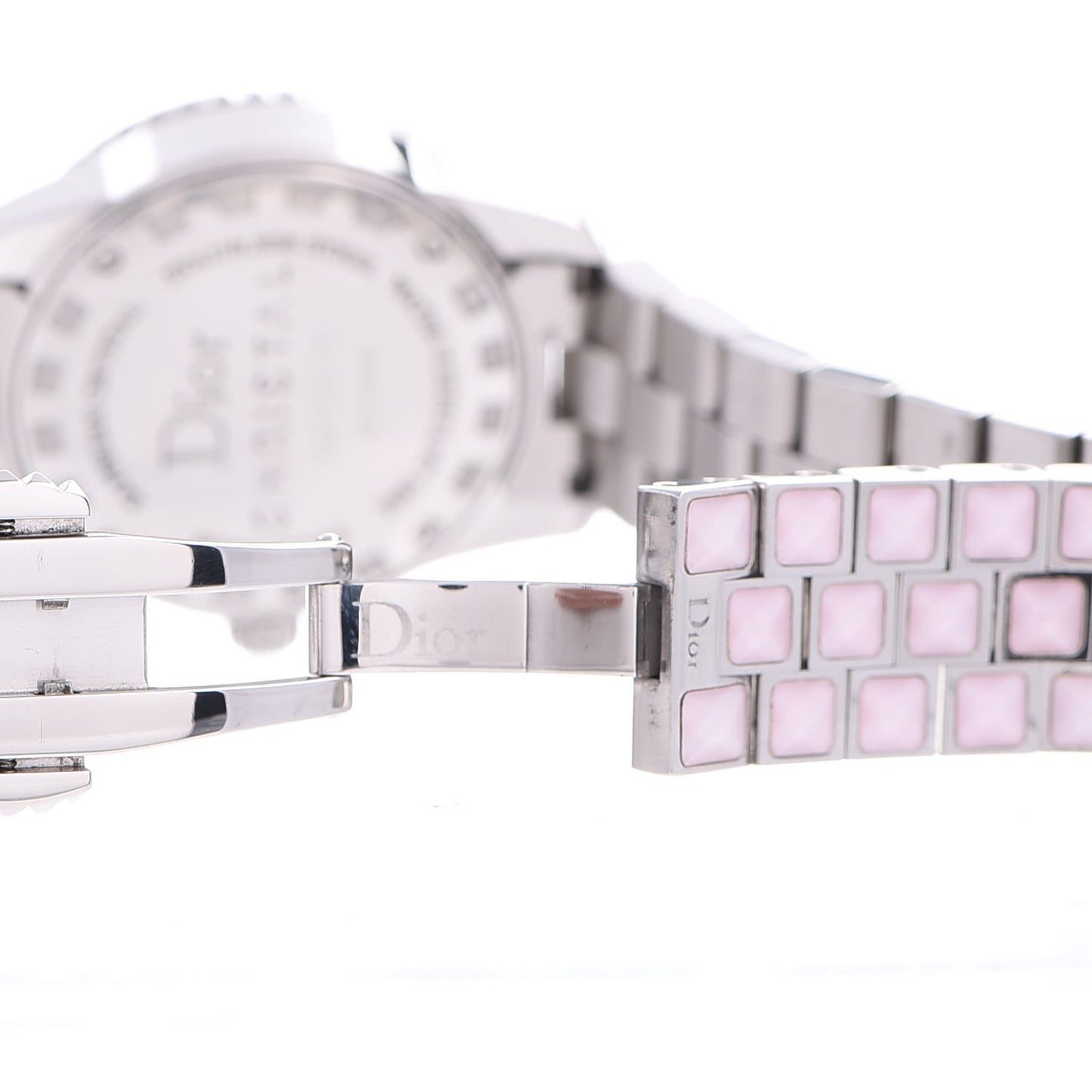 Stainless Steel Diamond Pave Bezel Sapphire 29mm Christal Quartz Watch Pink