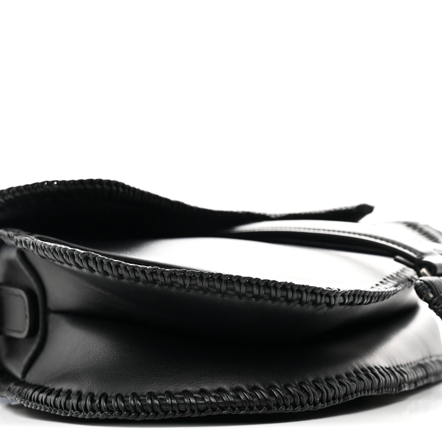 Smooth Calfskin Braided Saddle Bag With Strap Black