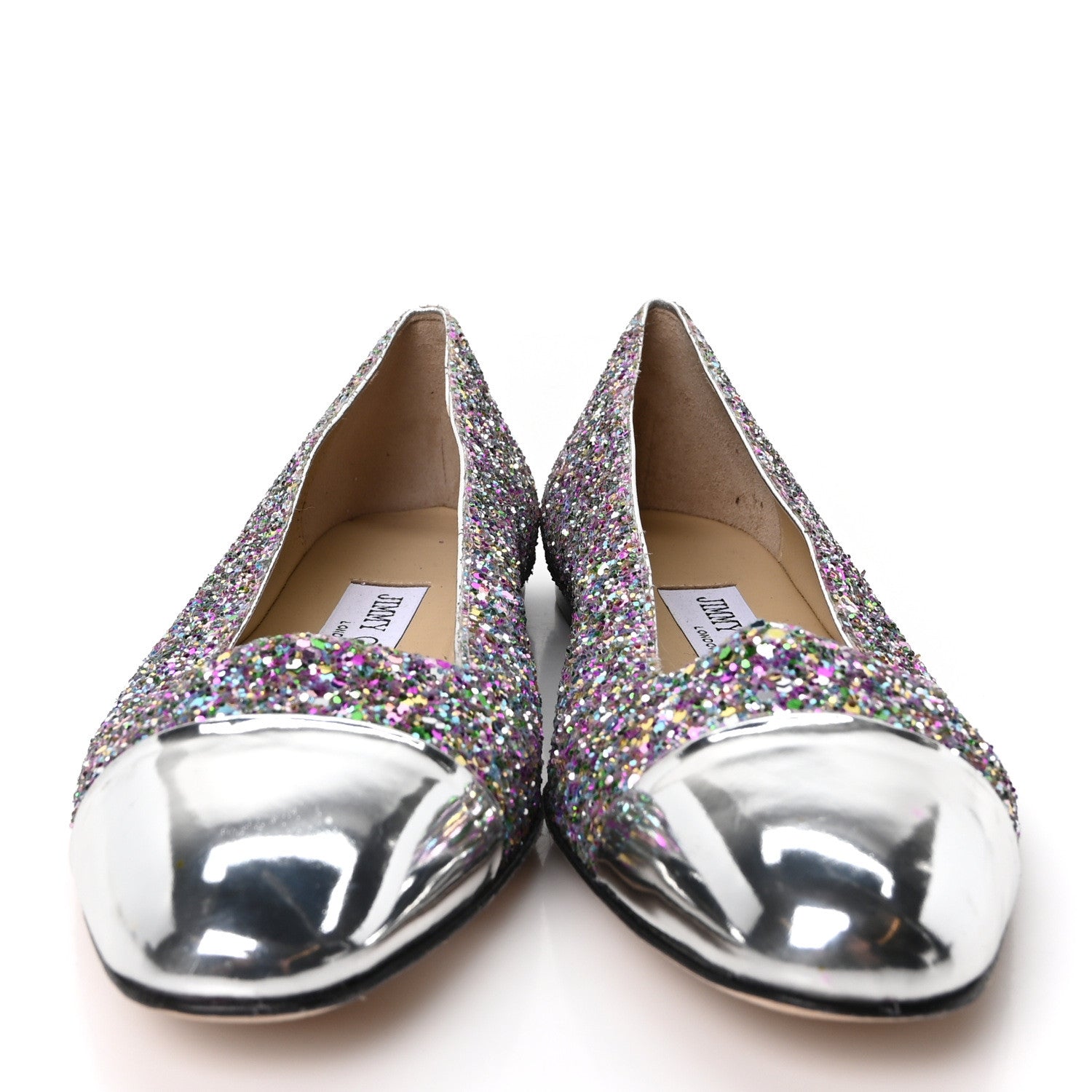 Jimmy Choo Patent Calfskin Coarse Glitter Confetti Watson Flats 36 Silver Multicolor 3 of 9