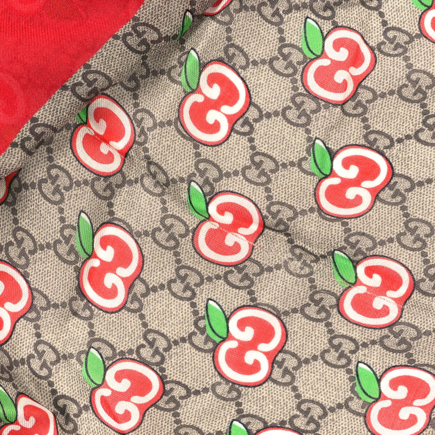 Gucci Silk Twill GG Monogram Pomme GG Square Scarf Beige Red 4 of 4