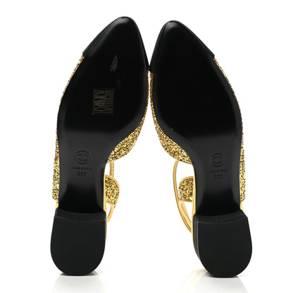 Chanel Glitter Grosgrain Cap Toe CC Ankle Wrap Pumps 39 Gold Black 5 of 8