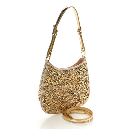 Prada Satin Crystal Cleo Adjustable Strap Shoulder Bag Platino 3 of 10