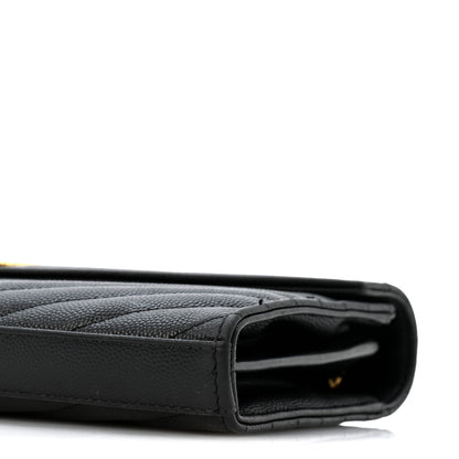 Saint Laurent Grain De Poudre Matelasse Chevron Monogram Chain Wallet Black 10 of 13