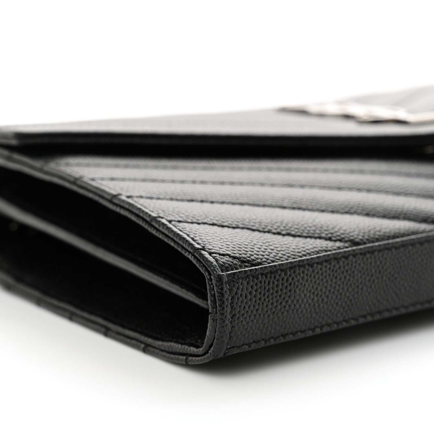 Saint Laurent Grain De Poudre Matelasse Chevron Monogram Chain Wallet Black 9 of 10