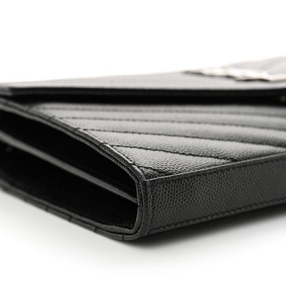 Saint Laurent Grain De Poudre Matelasse Chevron Monogram Chain Wallet Black 9 of 10