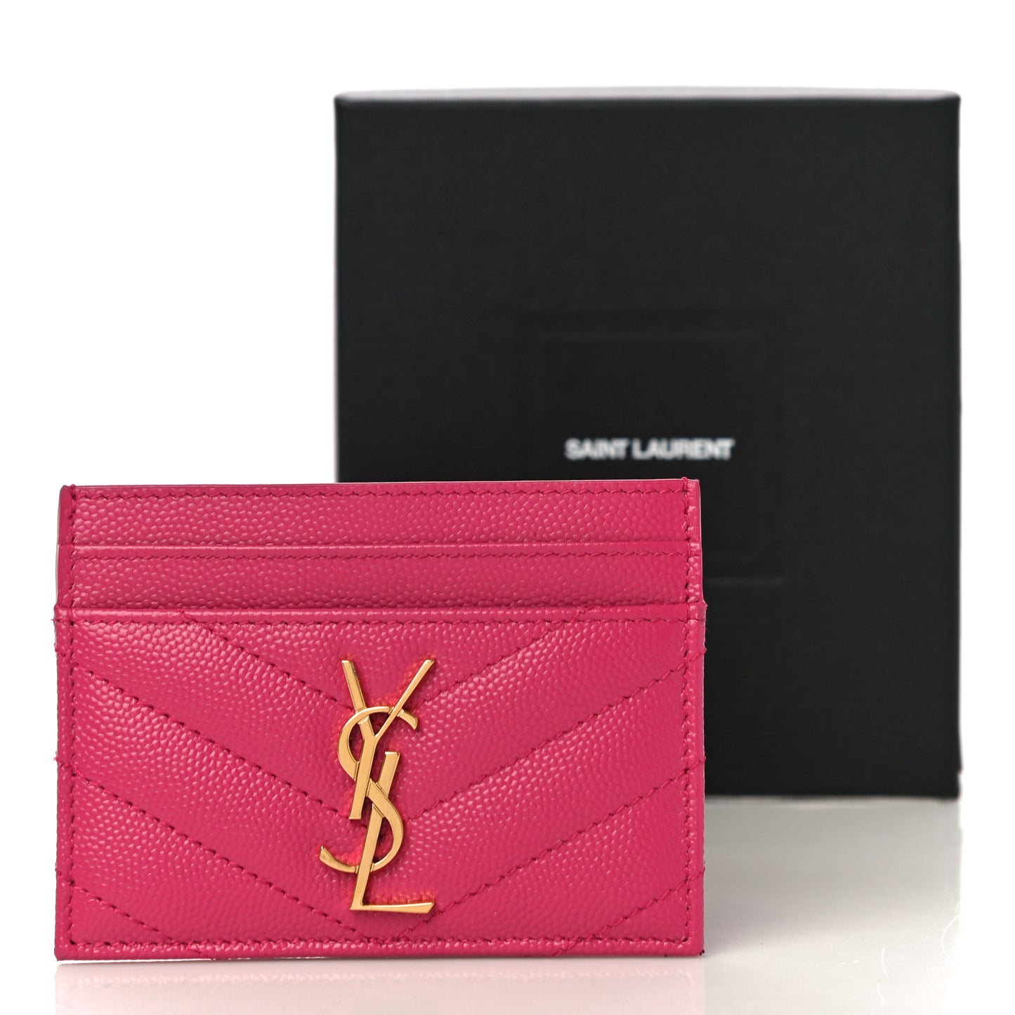 Grain De Poudre Matelasse Chevron Monogram Credit Card Case Fresh Fuxia