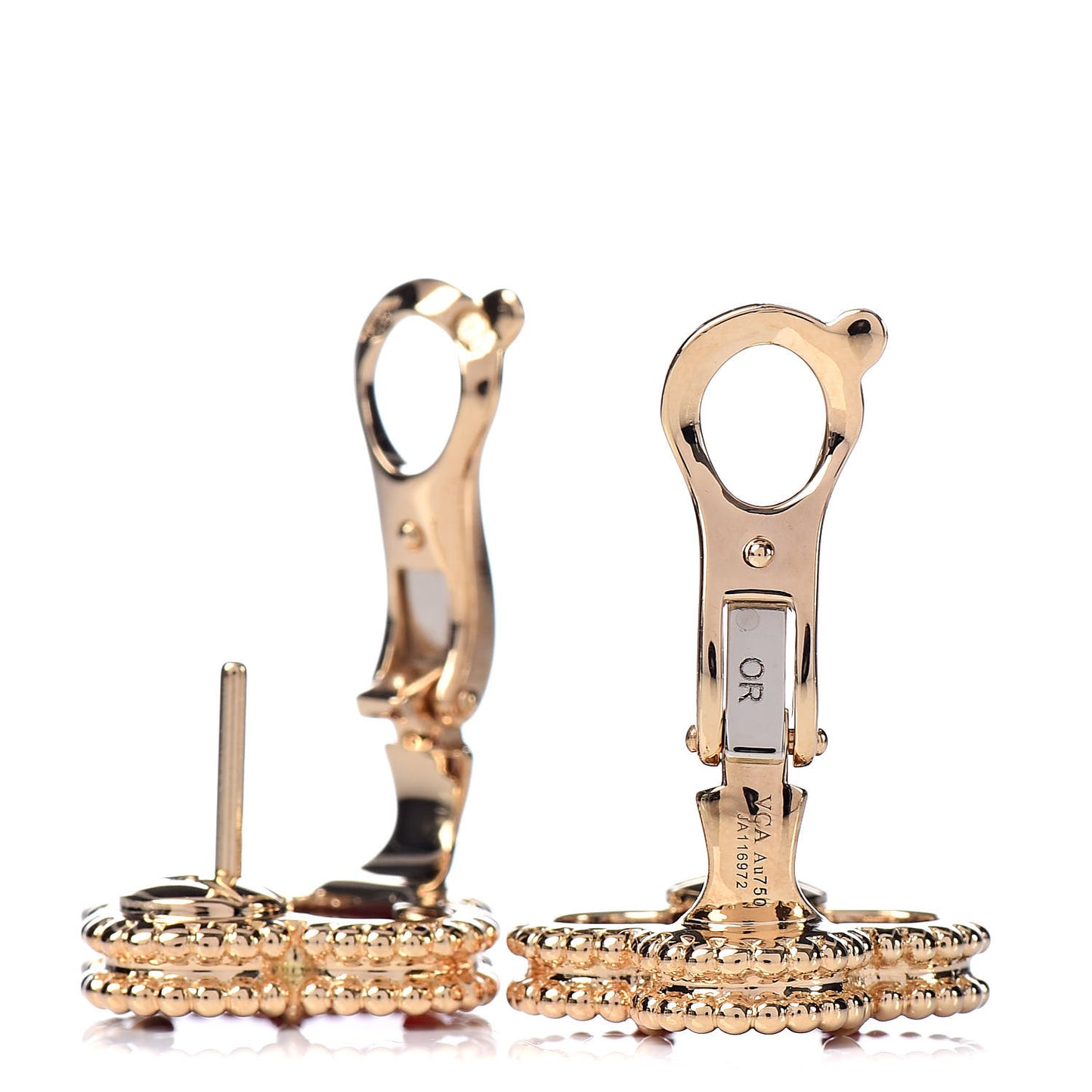 18K Yellow Gold Carnelian Vintage Alhambra Earrings