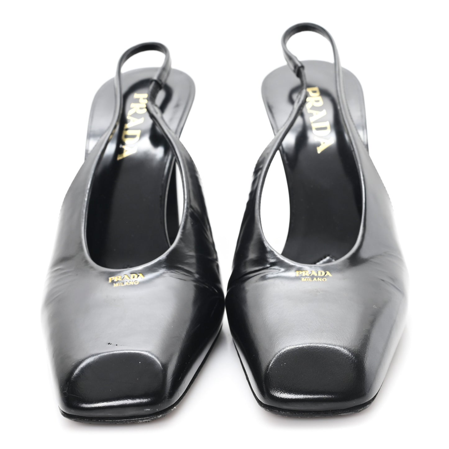 Patent Calfskin Square Toe 85mm Slingback Pumps 38 Black