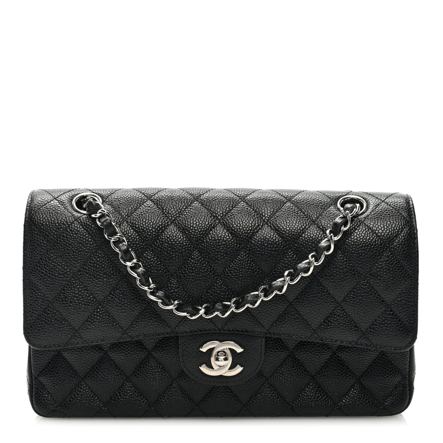 Caviar Quilted Medium Double Flap Black