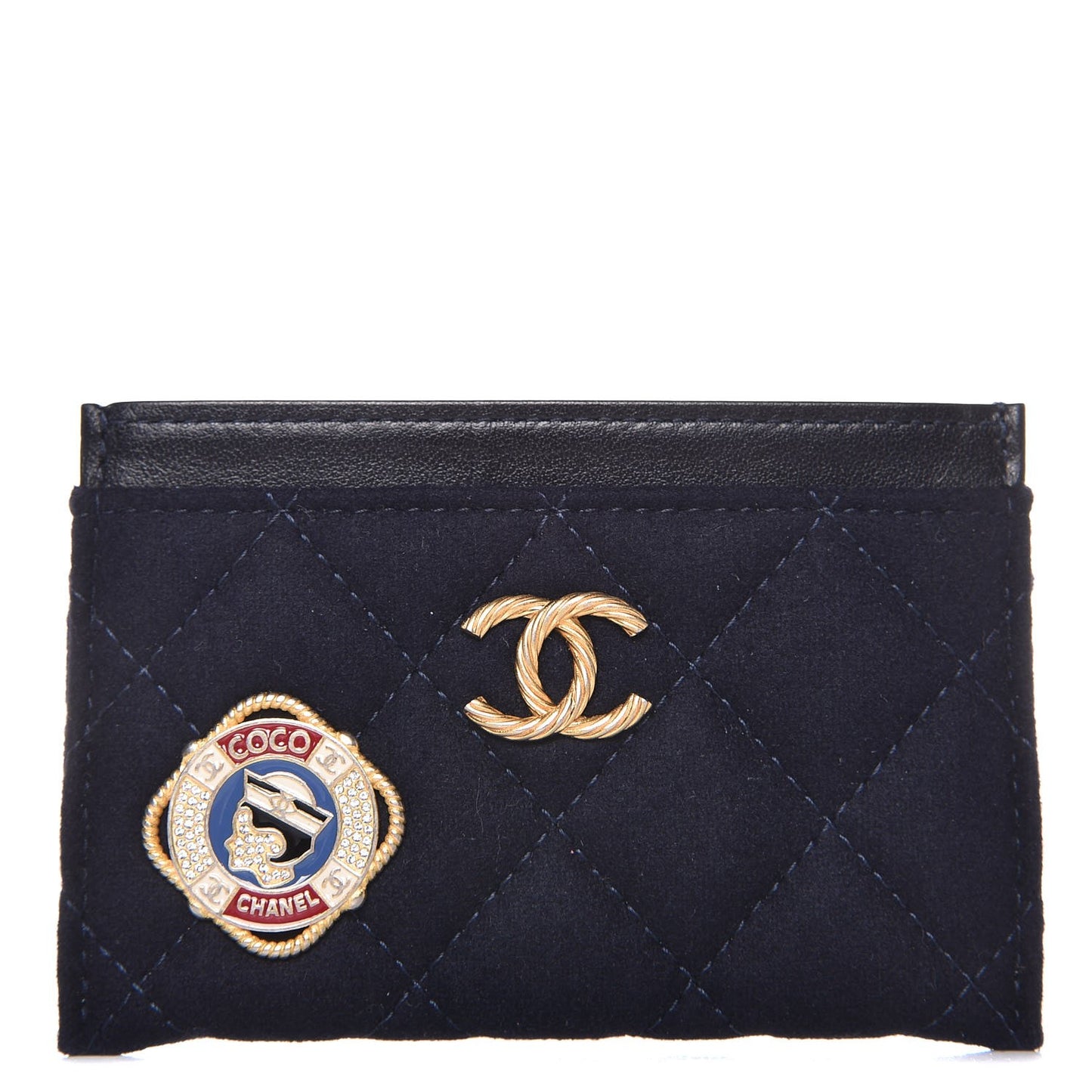 Wool Quilted Paris-Hamburg Charms Card Holder Navy