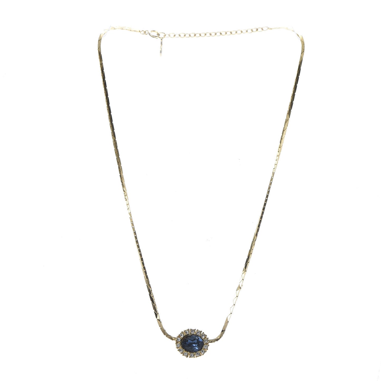 Crystal Chain Necklace Gold Blue