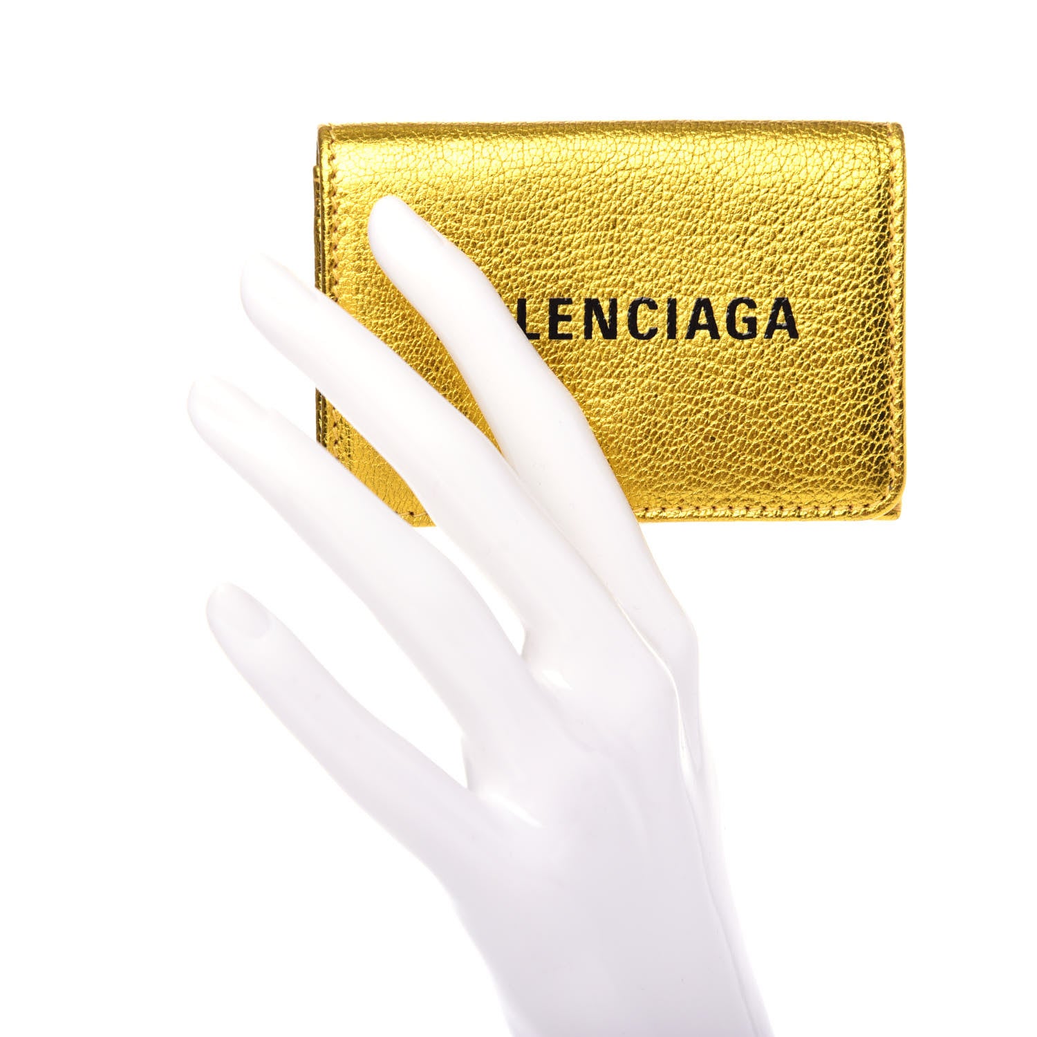 Balenciaga Metallic Goatskin Logo Mini Everyday Wallet Oro Black 2 of 7