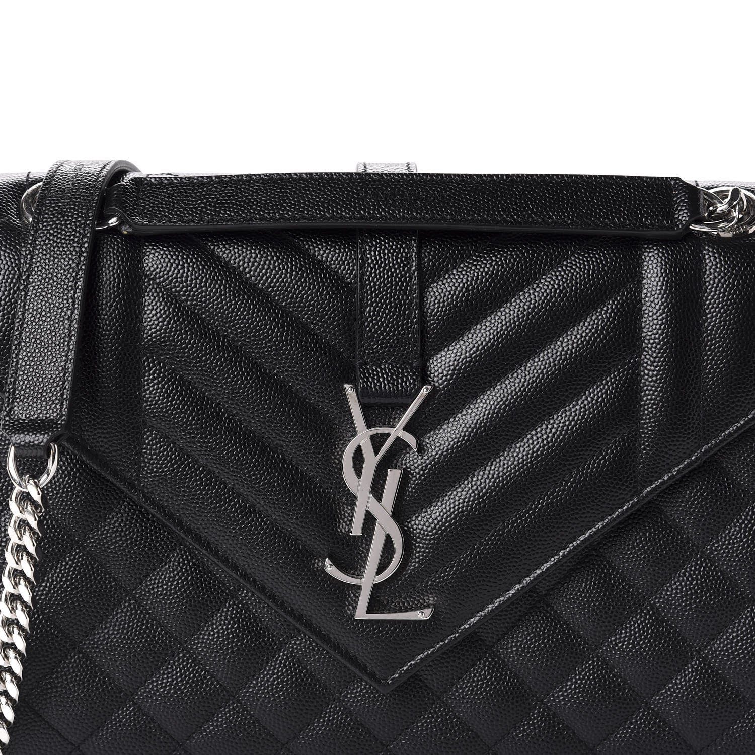 Saint Laurent Grain De Poudre Textured Mixed Matelasse Triquilt Medium Monogram Satchel Black 11 of 11