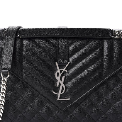 Saint Laurent Grain De Poudre Textured Mixed Matelasse Triquilt Medium Monogram Satchel Black 11 of 11