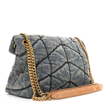 Saint Laurent Denim Quilted Small Loulou Puffer Monogram Chain Satchel Blue Cinnamon 3 of 10