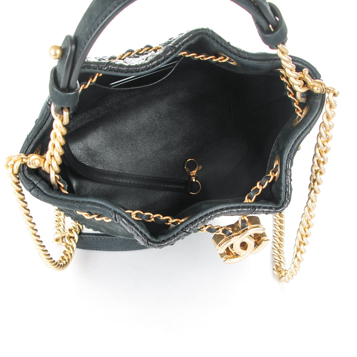 Chanel Iridescent Calfskin Python Patchwork Chevron Drawstring Bag Black 5 of 7