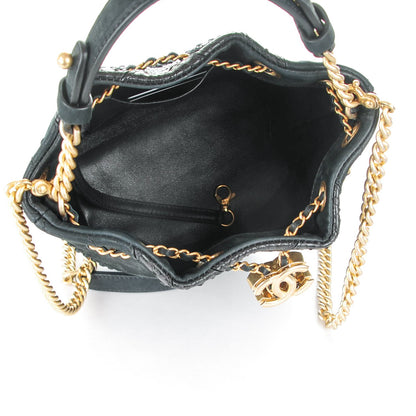 Chanel Iridescent Calfskin Python Patchwork Chevron Drawstring Bag Black 5 of 7