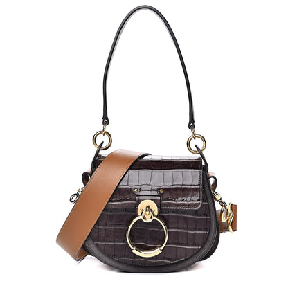 Chloe Calfskin Crocodile Embossed Small Tess Bag Profound Brown 1 of 9
