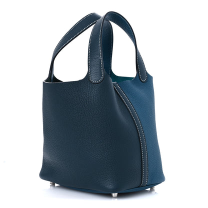 Hermes Taurillon Clemence Casaque Picotin Lock 18 PM Vert Bosphore Vert Cypress 3 of 11