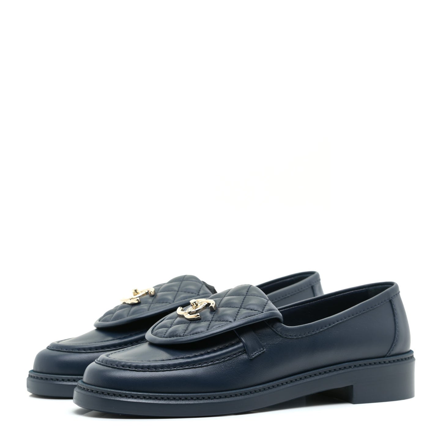 Lambskin Quilted CC Turnlock Loafers 40 Navy