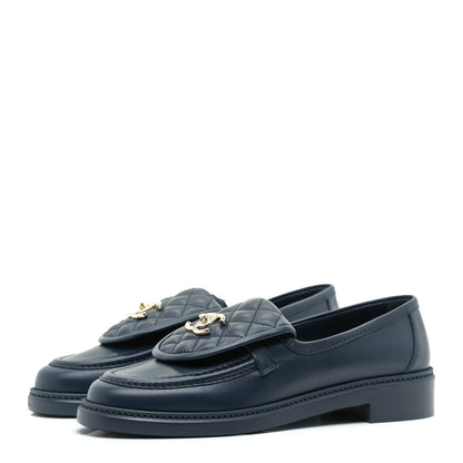 Chanel Lambskin Quilted CC Turnlock Loafers 40 Navy 3 of 9
