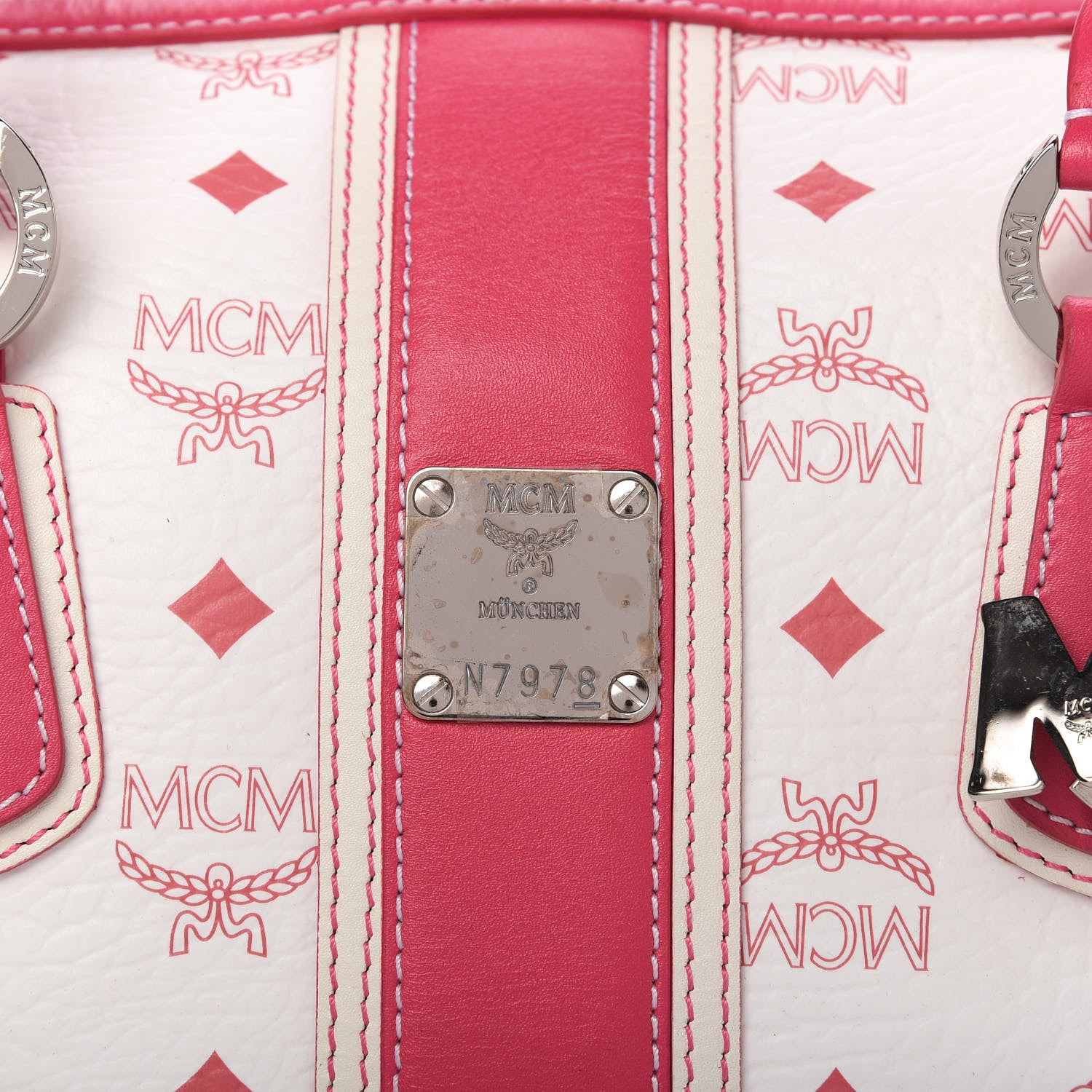 MCM Visetos Medium Boston Bag Pink White 10 of 10