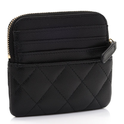 Chanel Caviar Quilted Zip Card Holder Wallet Black 3 of 7