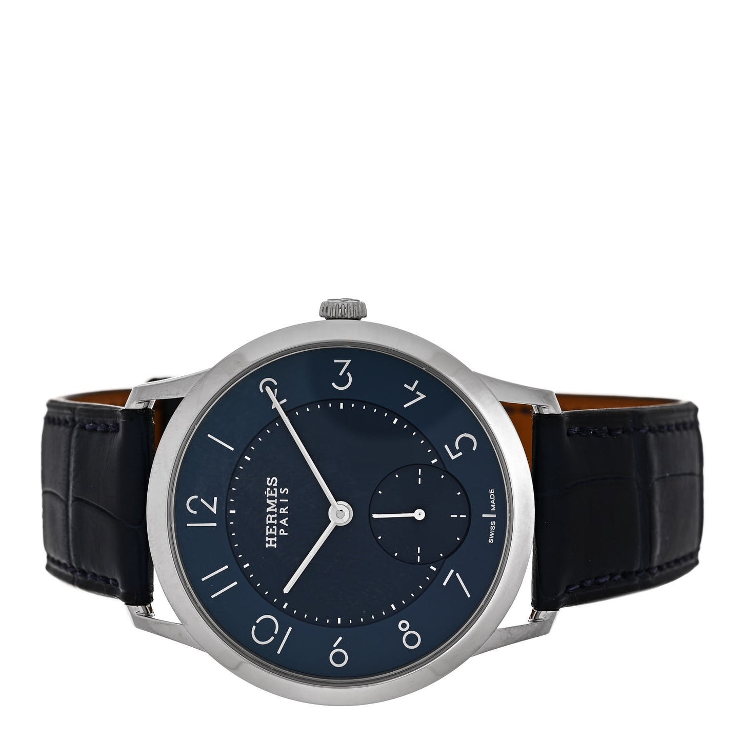 Stainless Steel Alligator 39.5mm Slim d'Hermes Automatic Watch Bleu Saphir
