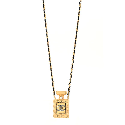 Chanel Crystal Pearl Perfume Bottle CC Necklace Black Gold 1 of 3
