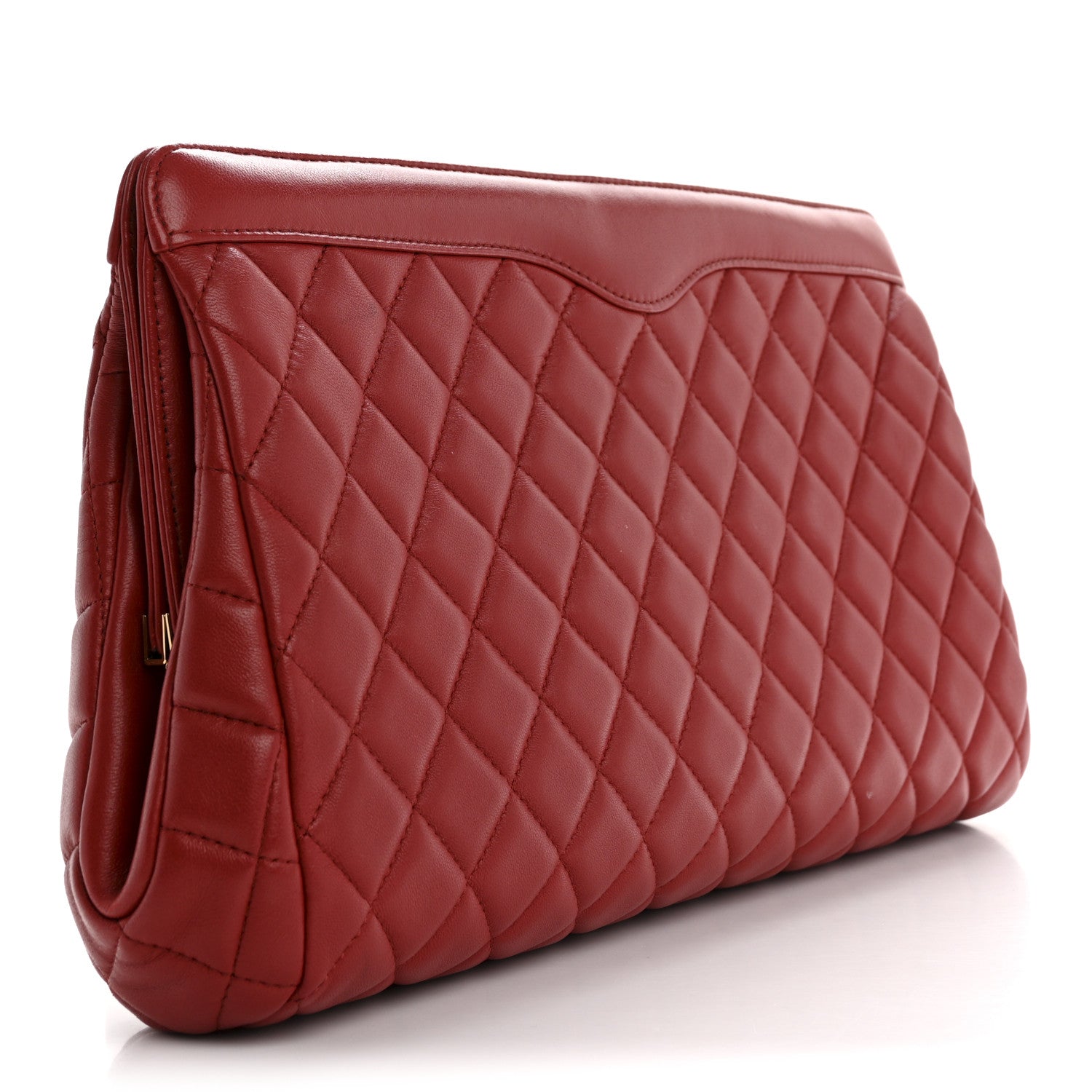 Chanel Lambskin Quilted Clutch Red 3 of 9