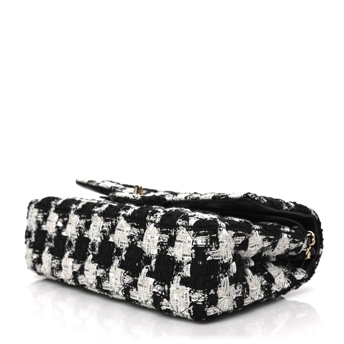 Tweed Quilted Medium Double Flap Black Ecru White