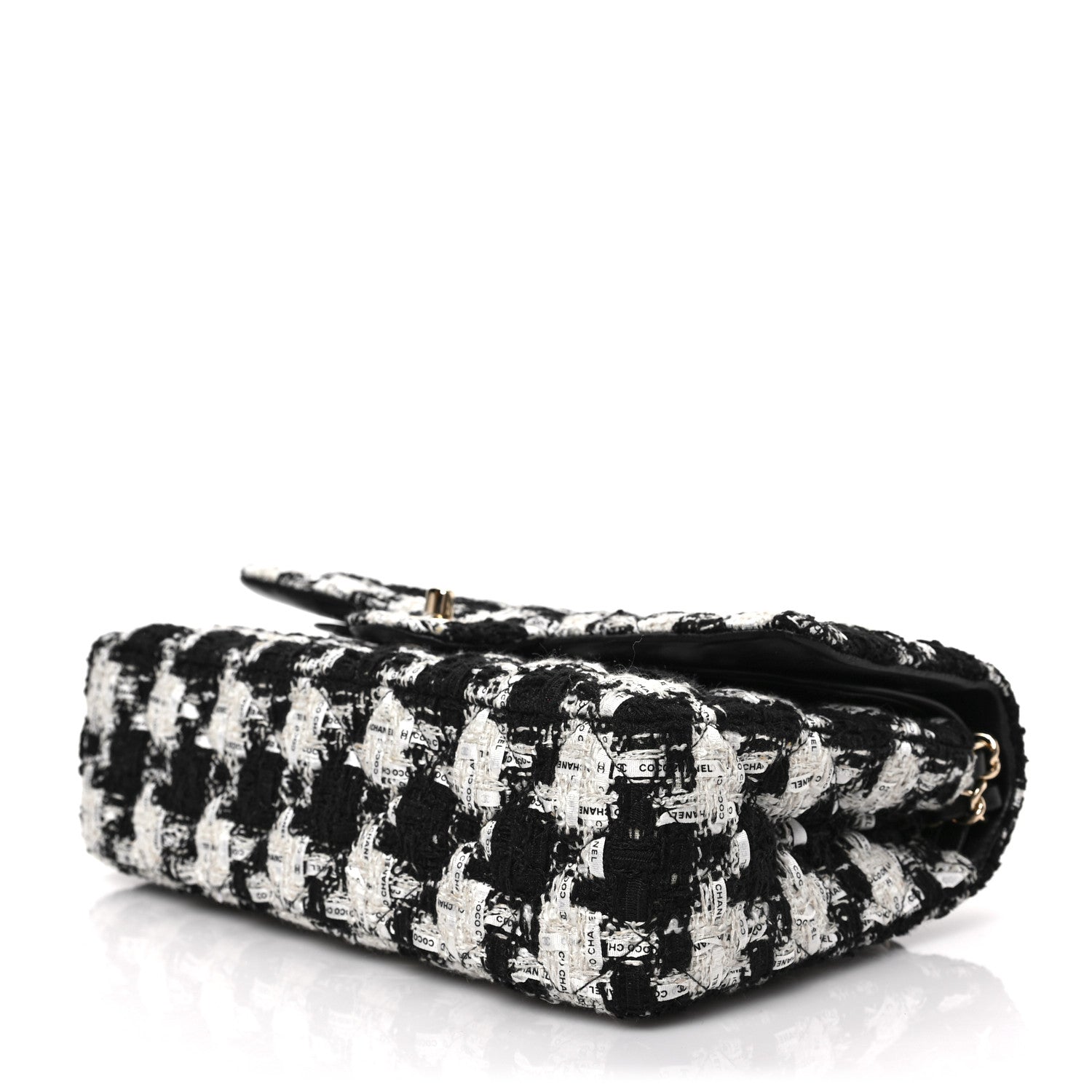 Chanel Tweed Quilted Medium Double Flap Black Ecru White 8 of 8