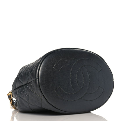 Chanel Metallic Lambskin Quilted Pearl Crown Drawstring Bag Anthracite 4 of 9
