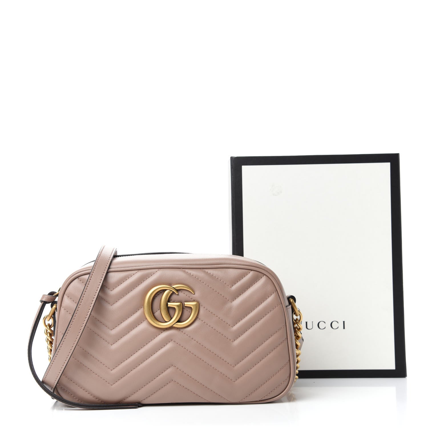 Gucci Calfskin Matelasse Small GG Marmont Chain Shoulder Bag Porcelain Rose 12 of 12