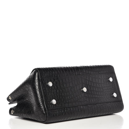 Saint Laurent Calfskin Crocodile Embossed Small Cabas Rive Gauche Black 4 of 12