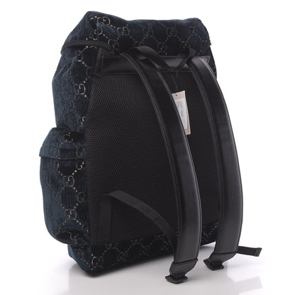 Gucci Velvet GG Monogram Web Medium Double Buckle Backpack Blue Beige Black 2 of 9