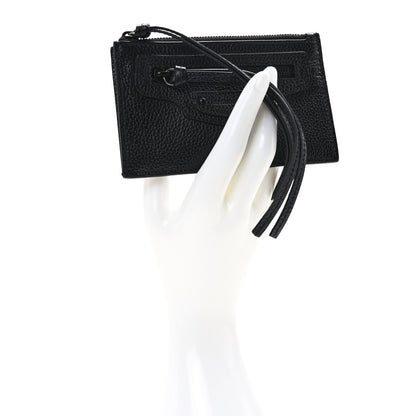 Balenciaga Grained Calfskin Monochrome Neo Classic Brass Hardware Long Coin Case Card Holder Black 2 of 8