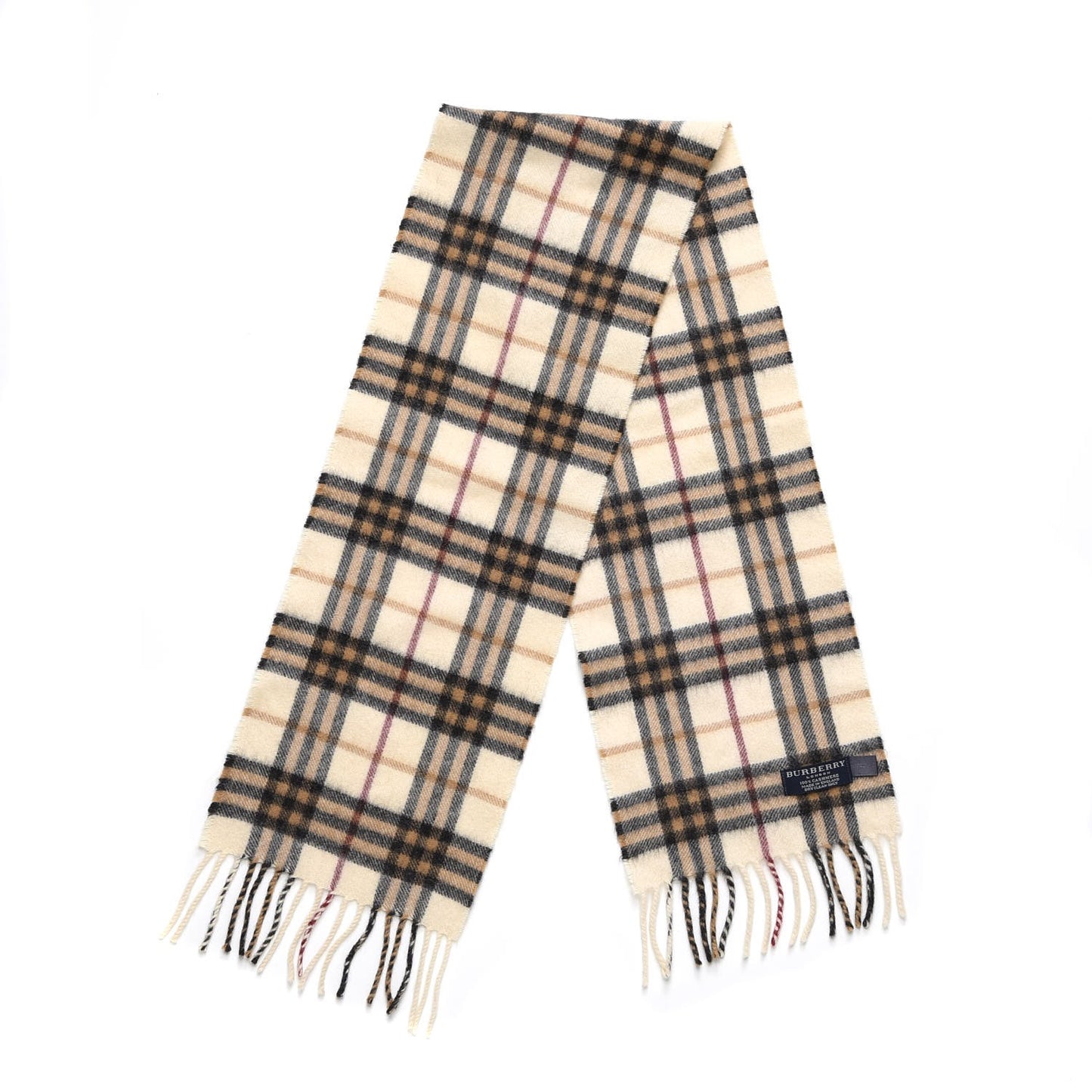 Cashmere Check Fringe Scarf Ivory
