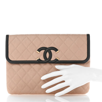 Chanel Caviar Quilted Filigree Flap Pouch Beige Black 2 of 8