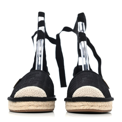 Fendi Canvas FF Embroidered Roma Ankle Wrap Flat Espadrilles 36 Black 2 of 4